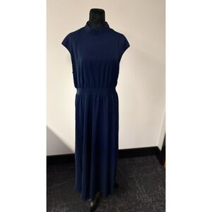 Emory Rose Women's Dress XL Navy Blue Maxi High Neck Cap Sleeve Stretch Waist